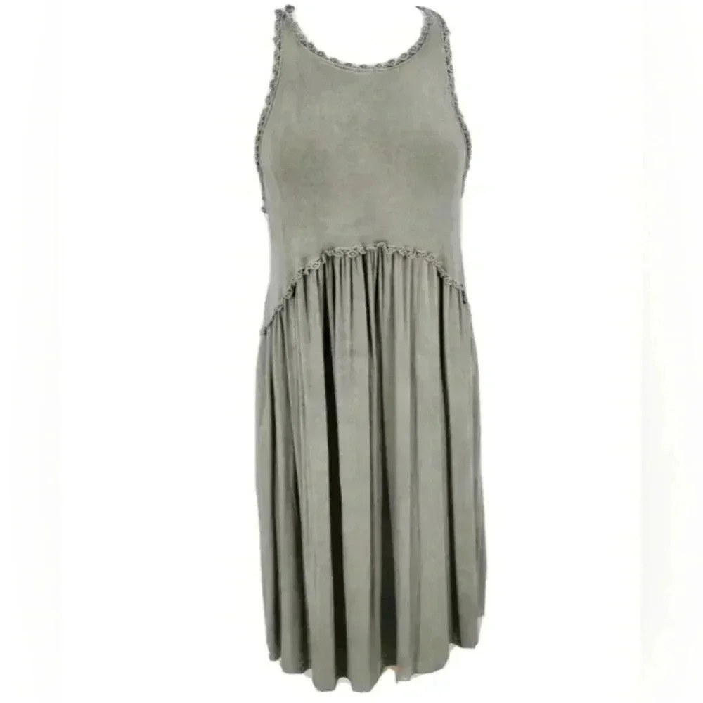 Anthropologie POL Women’s Small Zip Up Sage Green, Lace Trim Tank Dress Graduati